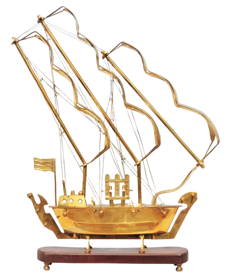 Brass Ship with Wooden Base