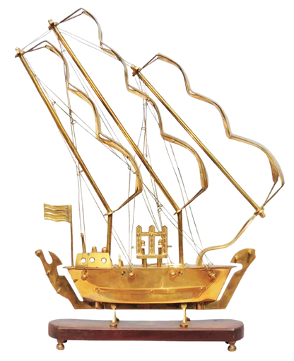 Brass Ship with Wooden Base