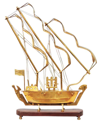 Brass Ship with Wooden Base